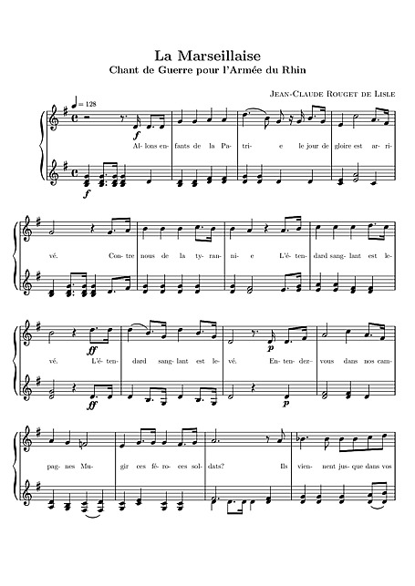 ラ・マルセイエーズ （La Marseillaise） 声楽、ピアノ - 楽譜