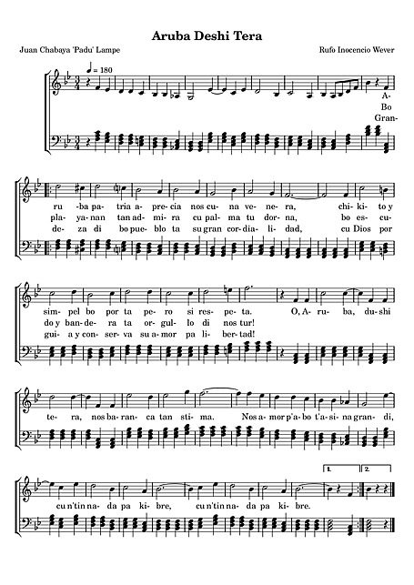 Aruba Dushi Tera Voice, Piano Sheet music Cantorion Free sheet