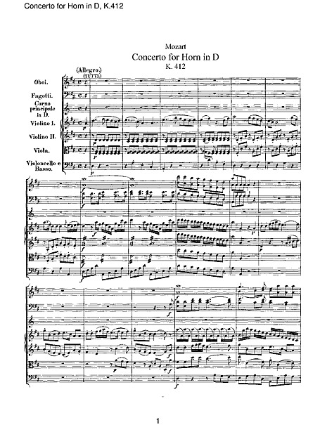 Horn Concerto No. 1 Full Score - - 楽譜 - カントリーアン, 無料楽譜