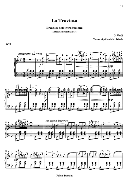 La Traviata 2 Brindisi Piano Sheet Music Cantorion - 