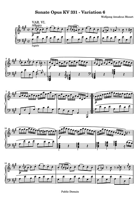 Piano Sonata No. 11 1. Variation 6 - Piano - Sheet music