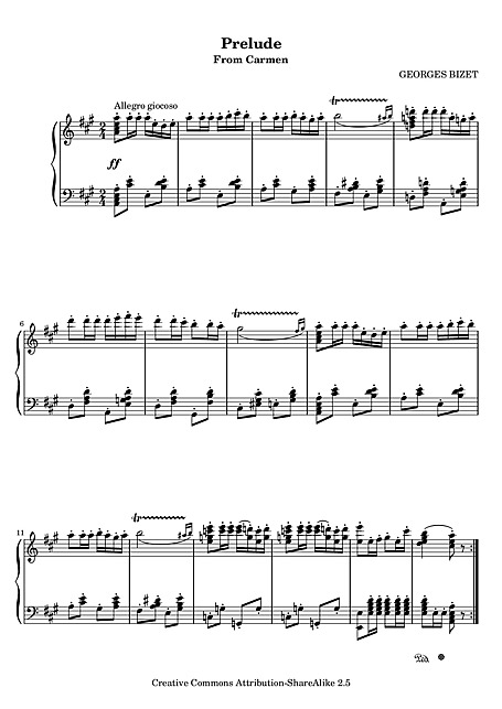 カルメン （Carmen） Prelude - ピアノ - 楽譜 - カントリーアン, 無料楽譜