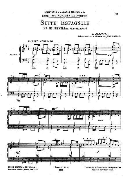 Suite Española No. 1 3. Sevilla (Sevillanas) - ピアノ - 楽譜