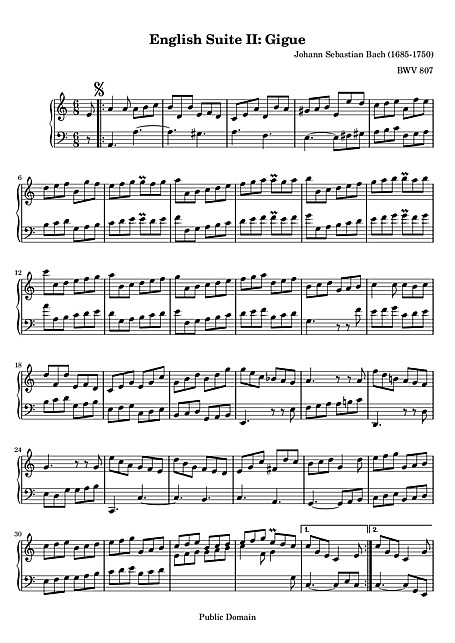 English Suite No. 2 Gigue - チェンバロ、ピアノ、クラヴィコード