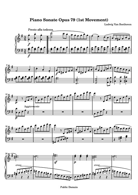 Piano Sonata No. 25 1. Presto alla tedesca - ピアノ - 楽譜
