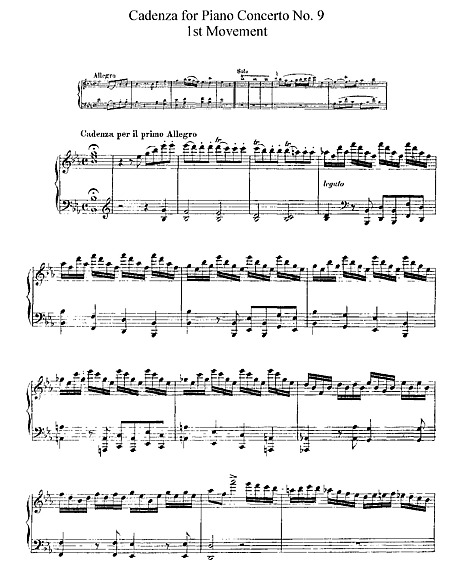 Piano Concerto No. 9 Cadenza - - 楽譜 - カントリーアン, 無料楽譜