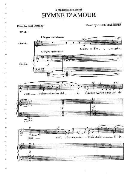 Hymne d'amour Voz, Piano - Partituras - Cantorion - Partituras grátis