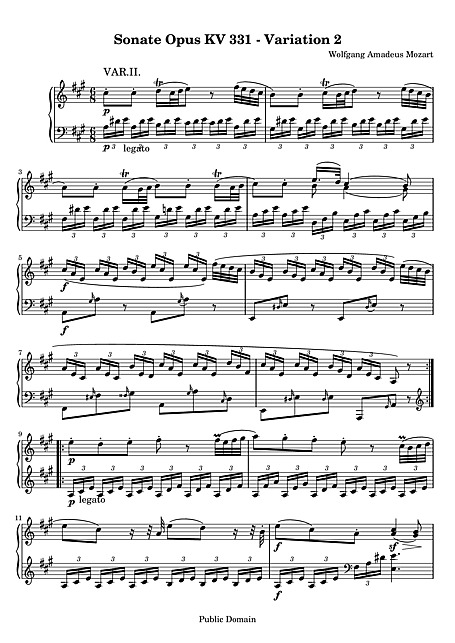 Piano Sonata No. 11 1. Variation 2 - Piano - Sheet music