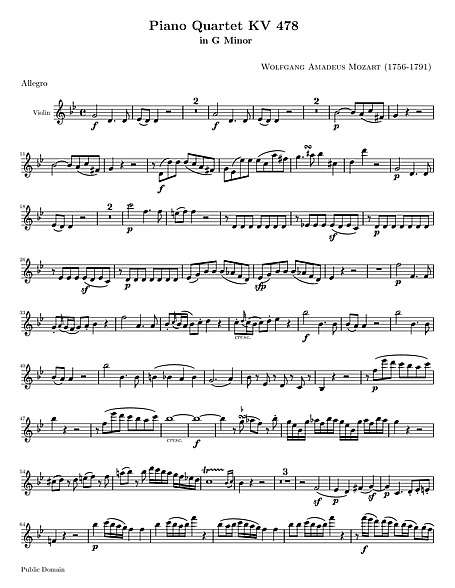 Piano Quartet No. 1 Violin part - Violin - Sheet music - Cantorion