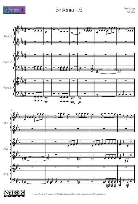 Symphony No. 5 Piano Six-Hands - Sheet music - Cantorion - Free