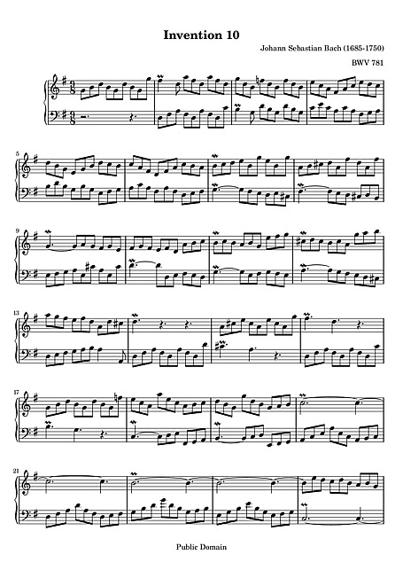 Invention No. 10 Original version - Harpsichord, Piano - Sheet