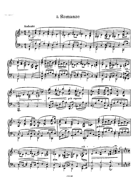 Six Pieces for Piano No. 5. Romance in F major. - - 楽譜