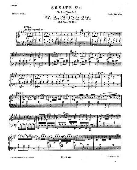 Piano Sonata No. 11 - K. 331/300i In A Major - Wolfgang Amadeus Mozart ...